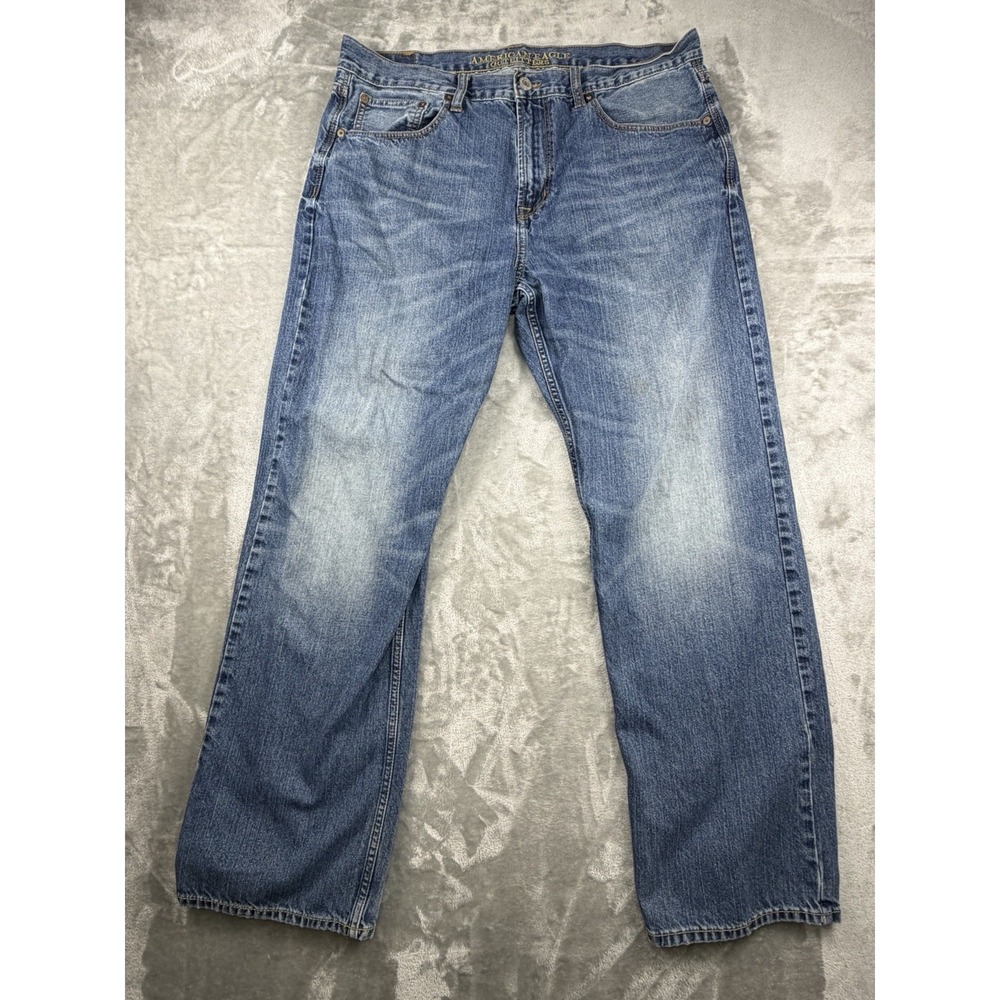 American Eagle Jeans Mens 36x32 Loose Fit Blue Denim Dark Wash Distressed